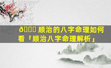 🐘 顺治的八字命理如何看「顺治八字命理解析」